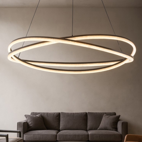 Lampadario design moderno led 68w 3000k nero dimmerabile con telecomando