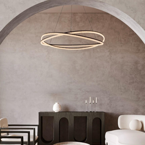 Lampadario design moderno led 68w 3000k nero dimmerabile con telecomando