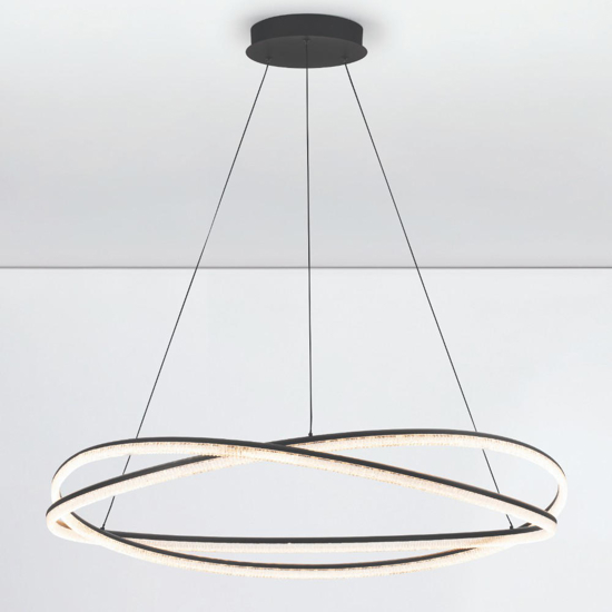 Lampadario design moderno led 68w 3000k nero dimmerabile con telecomando