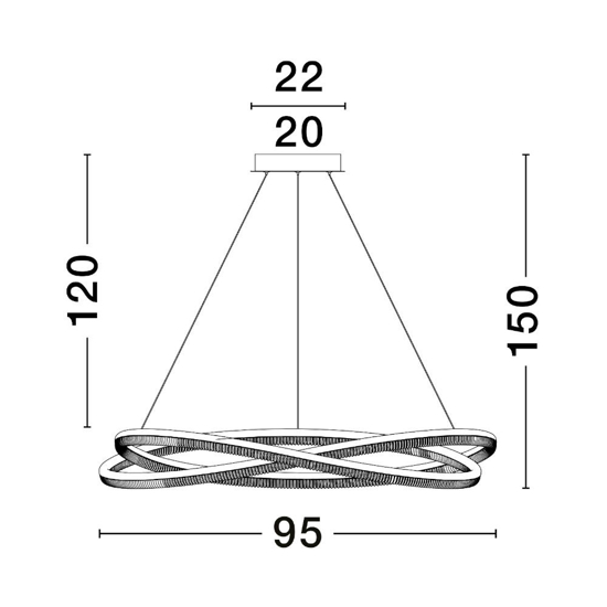 Lampadario design moderno led 68w 3000k nero dimmerabile con telecomando