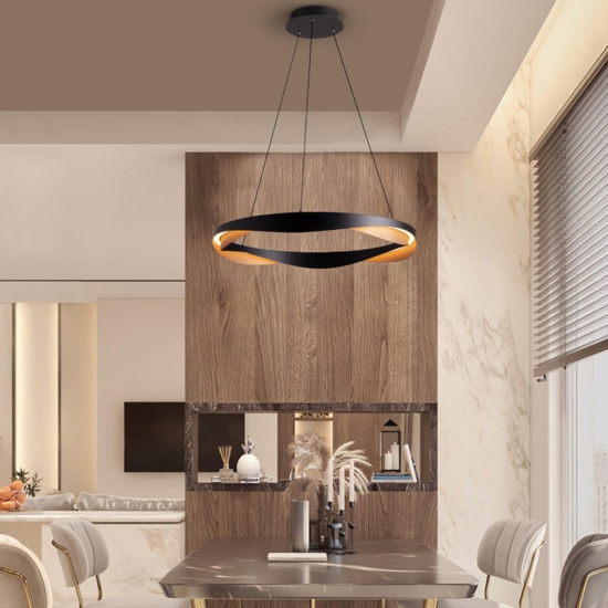 Lampadario moderno led cerchio design nero oro moderna