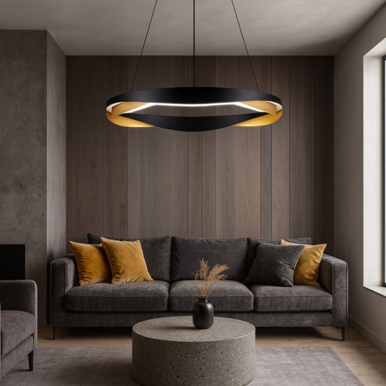 Lampadario moderno led cerchio design nero oro moderna