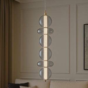 Lampadario moderno verticale oro sfere vetro led 3000k