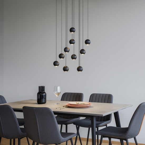 Lampadario nero sfere a grappolo per tavolo soggiorno moderno