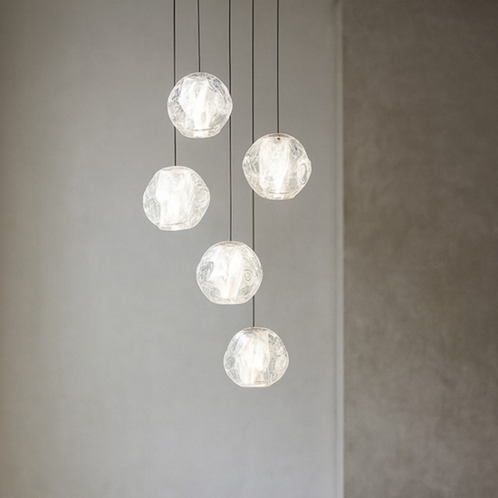 Lampadario led 25w 3000k 5 sfere pendenti per soggiorno moderno