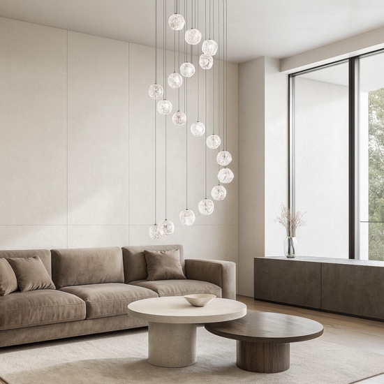 Lampadario per salone moderno pendenti vetgri a grappolo
