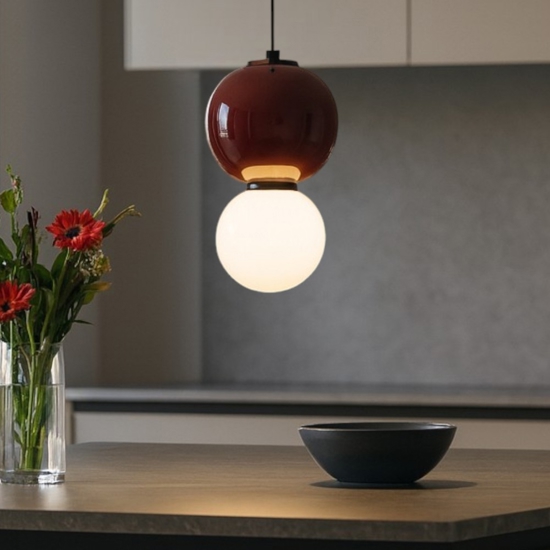 Lampada a sospensione da cucina bordeaux diametro 18cm led 3000k