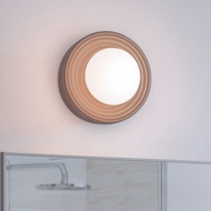 Visualizza i dettagli per Applique da bagno circolare ip44 in porcellana e vetro opalino Applique da bagno circolare ip44 in porcellana e vetro opalino