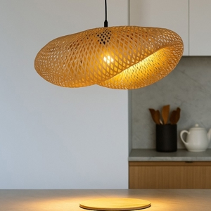 Visualizza i dettagli per Lampadario per tavolo cucina design rustico in bambu' diametro 62cm Lampadario per tavolo cucina design rustico in bambu' diametro 62cm