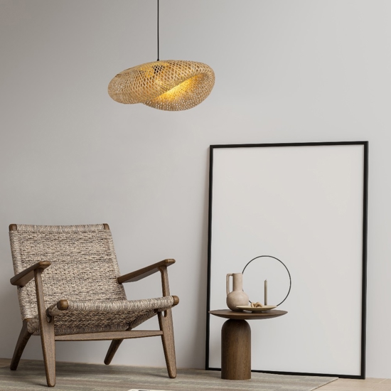 Lampadario per tavolo cucina design rustico in bambu' diametro 62cm