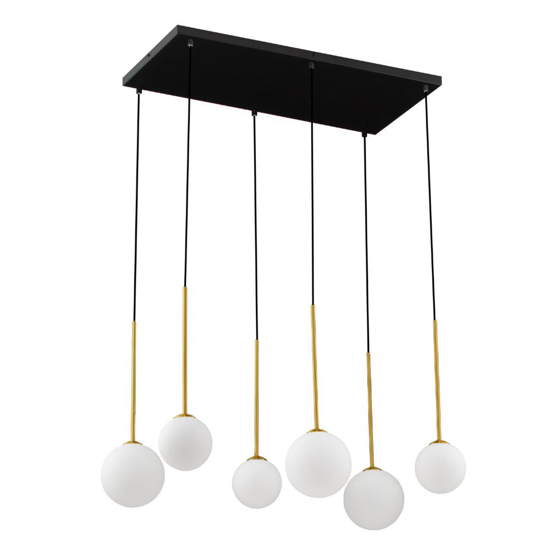 Lampadario oro nero multi sfere vetro bianco
