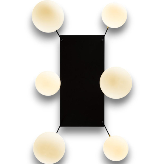Lampadario oro nero multi sfere vetro bianco