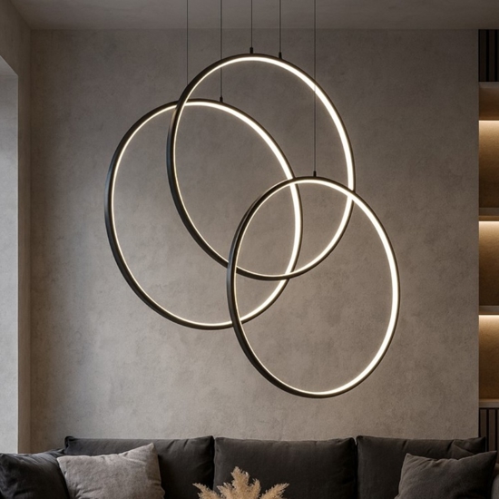 Frame sp cerchio lampadario nero tre cerchi led 82w 3000k ideal lux