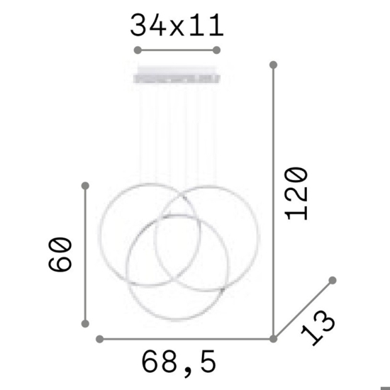 Frame sp cerchio lampadario nero tre cerchi led 82w 3000k ideal lux