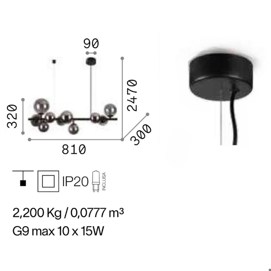 Perlage sp10 ideal lux lampadario nero per soggiorno