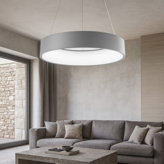 Lampadario cerchio led 56w 3000k 60cm grigio moderno
