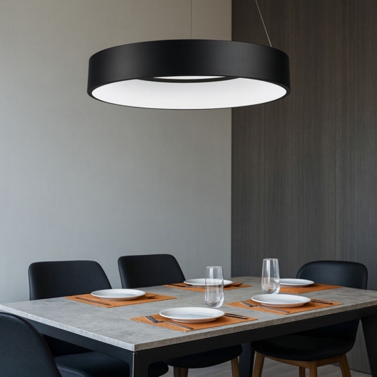 Lampadario nero cerchio 60cm moderno led 42w 3000k