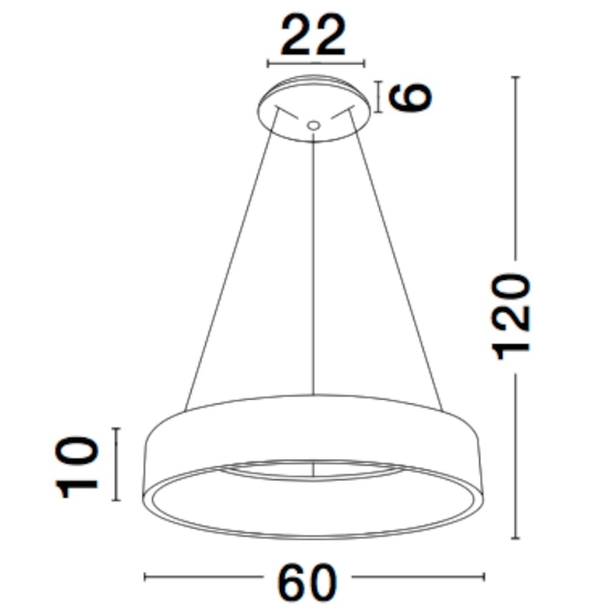 Lampadario nero cerchio 60cm moderno led 42w 3000k