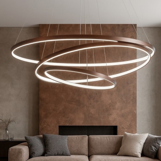 Lampadario moderno anelli led marrone 3000k per soggiorno