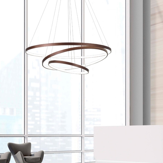 Lampadario moderno anelli led marrone 3000k per soggiorno