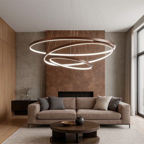 Lampadario moderno anelli led marrone 3000k per soggiorno
