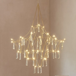 Lampadario design elegance con cristalli oro led 20w 3000k per salotto