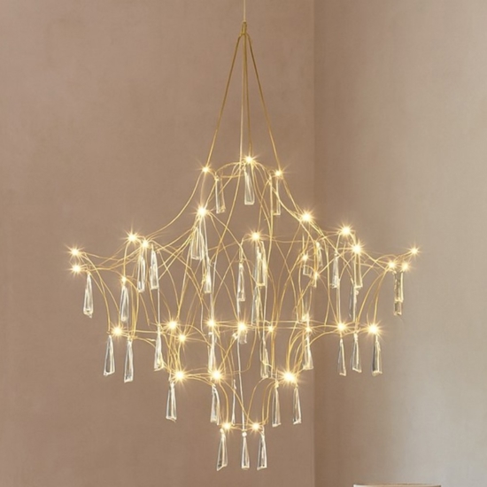 Lampadario design elegance con cristalli oro led 20w 3000k per salotto