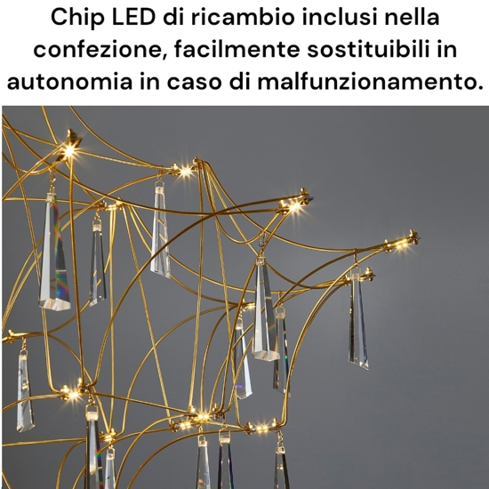 Lampadario design elegance con cristalli oro led 20w 3000k per salotto