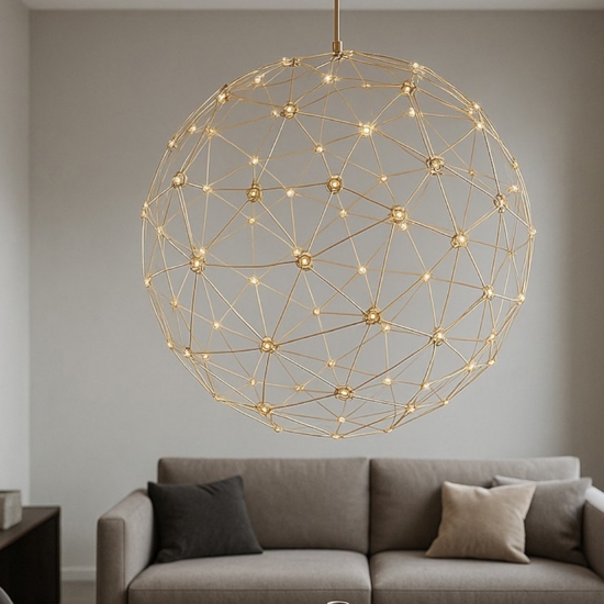 Lampadario moderno sfera oro led 22w 3000k per salotto