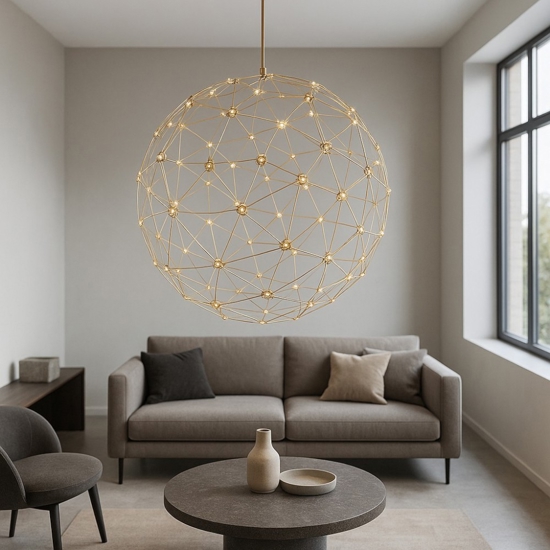 Lampadario moderno sfera oro led 22w 3000k per salotto