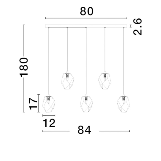 Lampadario moderno con pendenti in vetro per sala da pranzo
