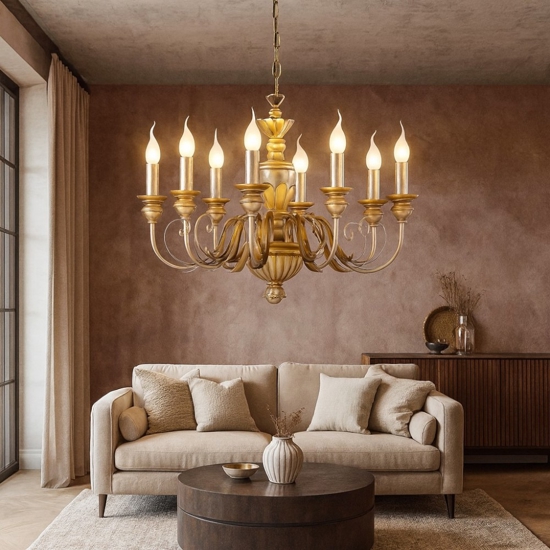 Firenze sp8 ideal lux lampadario in resina bianco antico e oro 8 luci