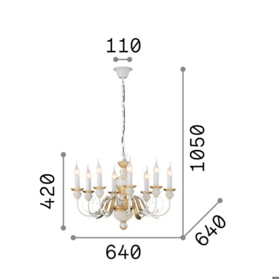 Firenze sp8 ideal lux lampadario in resina bianco antico e oro 8 luci