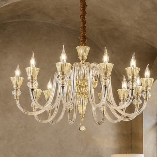Strauss sp12 lampadario di cristallo 12 bracci goccia ambra e oro rosa