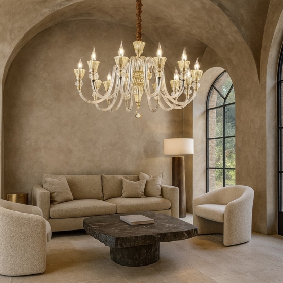 Strauss sp12 lampadario di cristallo 12 bracci goccia ambra e oro rosa