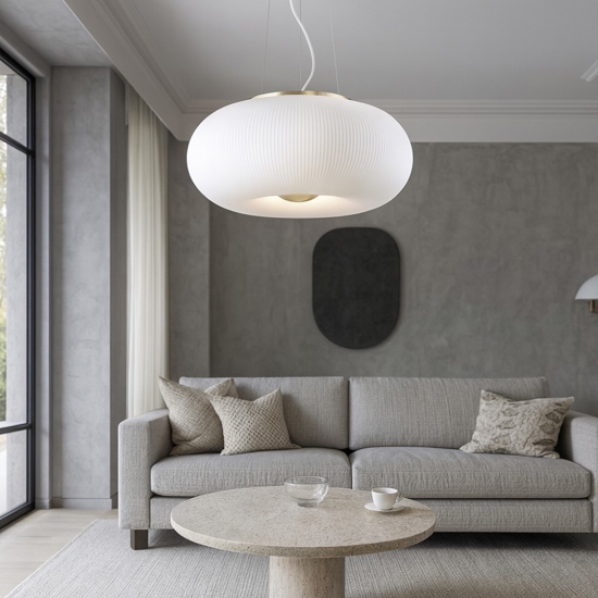 Ideal lux arizona sp5 lampadario soggiorno vetro bianco rigato