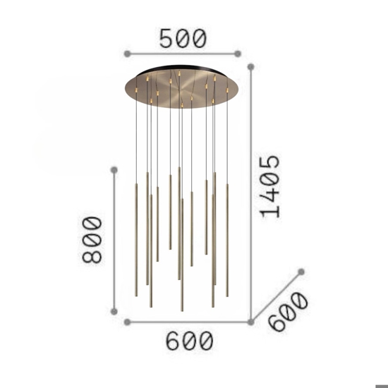 Ideal lux filo lampadario sp12 design moderno ottone led 19w 3000k