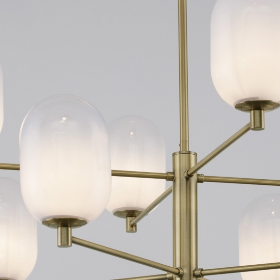 Lampadario elegante per soggiorno dorato sfere vetro bianco