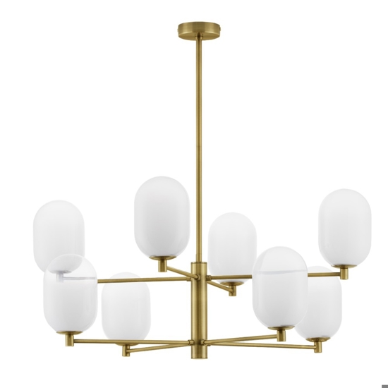 Lampadario elegante per soggiorno dorato sfere vetro bianco