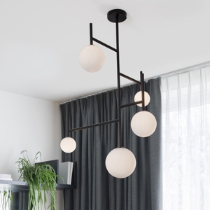 Lampadario verticale sfere vetro design nero per soggiorno