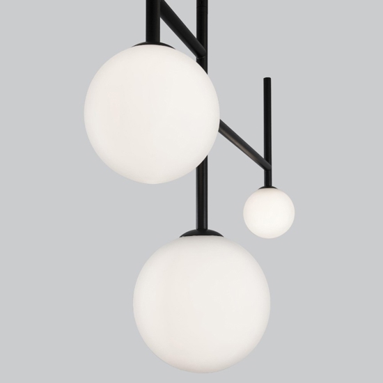 Lampadario verticale sfere vetro design nero per soggiorno