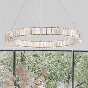 Lampadario oro led 47w 3500k cerchio di cristallo per soggiorno