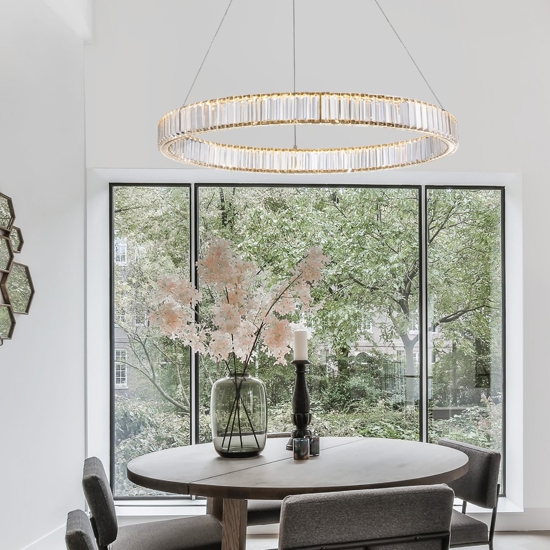 Lampadario oro led 47w 3500k cerchio di cristallo per soggiorno