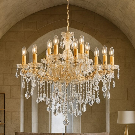 Florian sp12 ideal lux lampadario di cristallo 12 bracci metallo oro