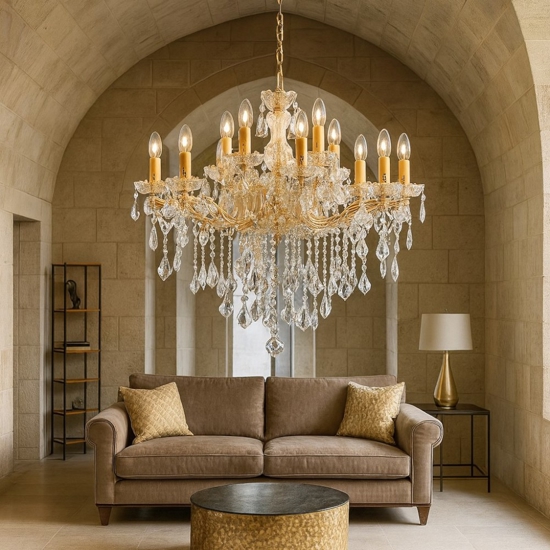 Florian sp12 ideal lux lampadario di cristallo 12 bracci metallo oro