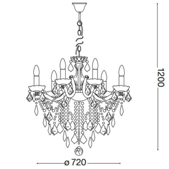 Florian sp12 ideal lux lampadario di cristallo 12 bracci metallo oro