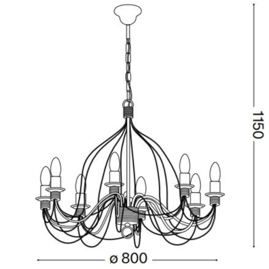 Corte sp8 ideal lux lampadario di ferro battuto ruggine