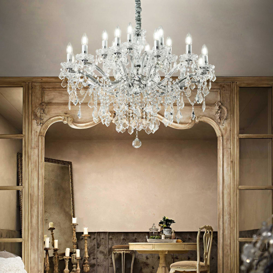 Florian sp18 ideal lux lampadario di cristallo 18 luci per salone