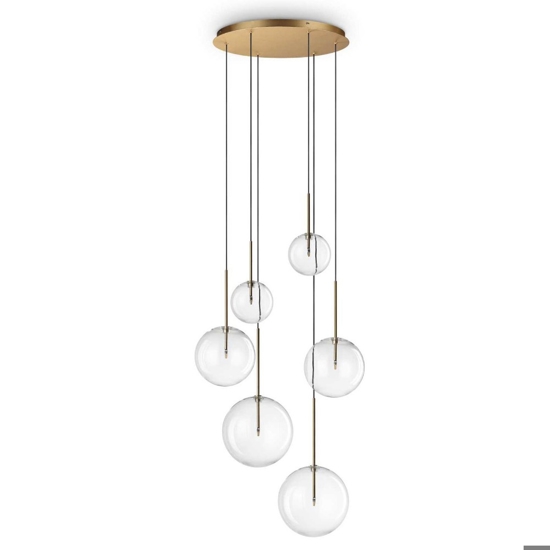 Ideal lux equinoxe sp6 lampadario dorato con bocce vetro