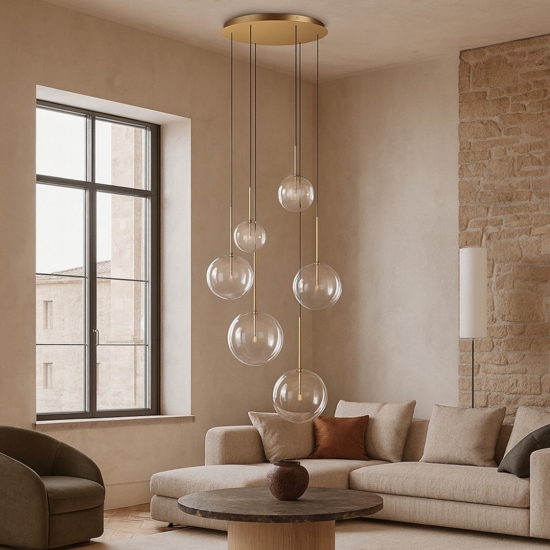 Ideal lux equinoxe sp6 lampadario dorato con bocce vetro
